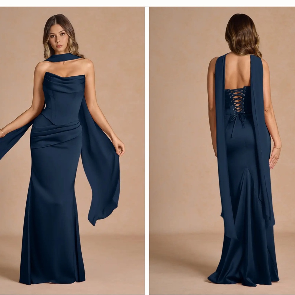 Azazie Navy Blue Backless Gown